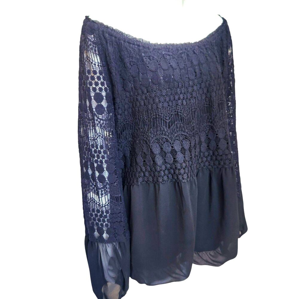 Melissa Paige Black Crochet Lace Chiffon Whimsigoth Boho Peasant Bubble Hem XLP - Picture 3 of 9